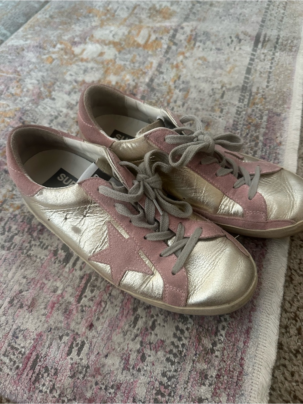 Golden Goose Metallic Gold and Pink Star Accent Women's Sneakers